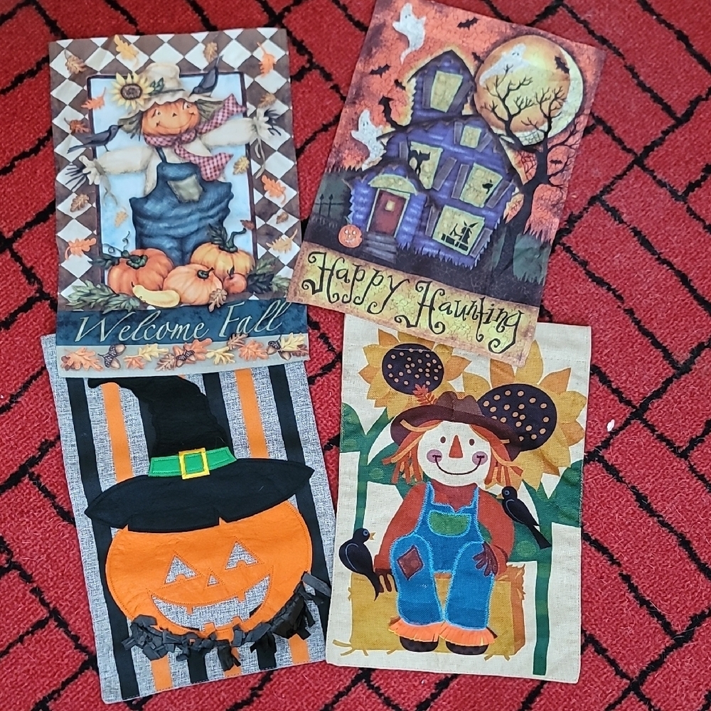 Set of Festive Fall and Halloween Themed Flags